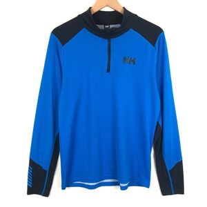 HELLY HANSEN 1/4 Zip Pullover Base Layer Shirt Men's M Blue Black Long Sleeve